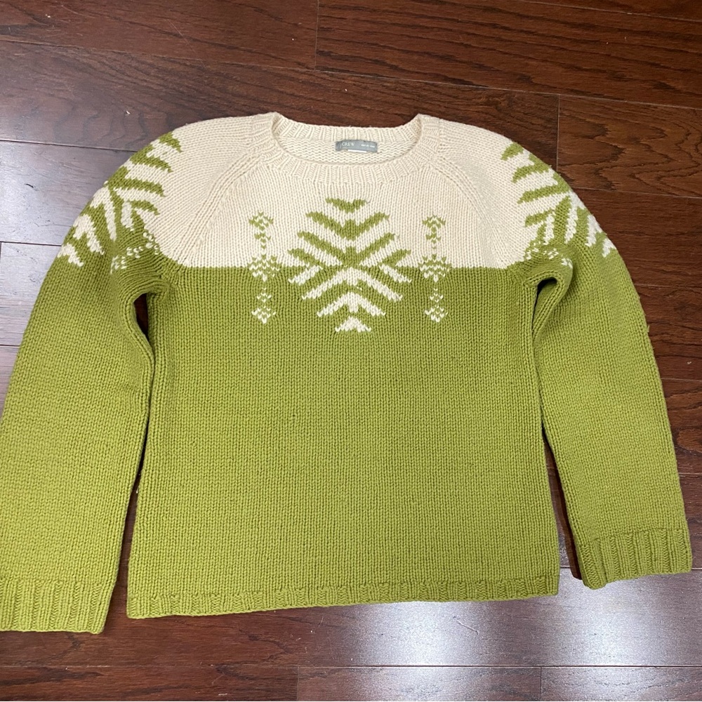 J. Crew Cream Chunky Knit Fair Isle Boxy Fit snowflake Sweater Women's Sz Small